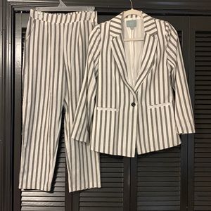 Skies Are Blue Black and White Striped Pantsuit